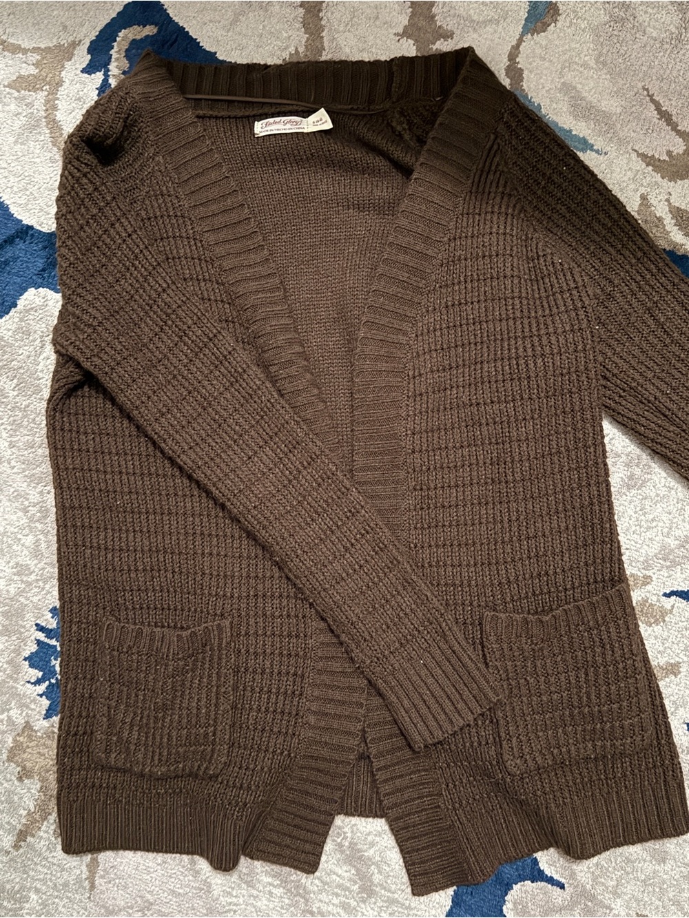 Faded Glory Brown Open-Front Ribbed Cardigan